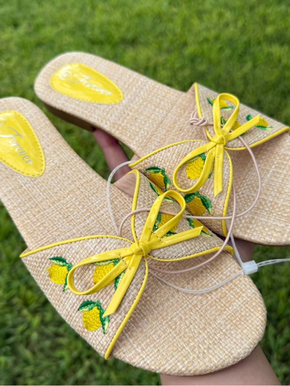 Yellow Embroidered Lemon Slide Sandals - Women